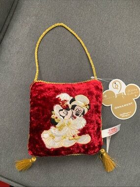 Disney Red Plush Minnie & Mickey Embroidered Holiday Mini Bag
